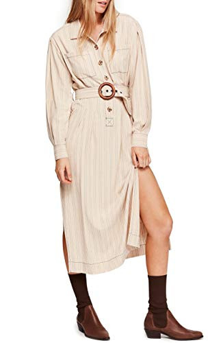 Free People Womens Aubrey Striped Boho Midi Dress Beige XS