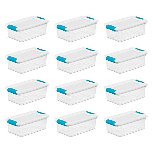 Sterilite 6-Quart Clear and Blue Stackable Latching Storage Box Container -12-Pack-
