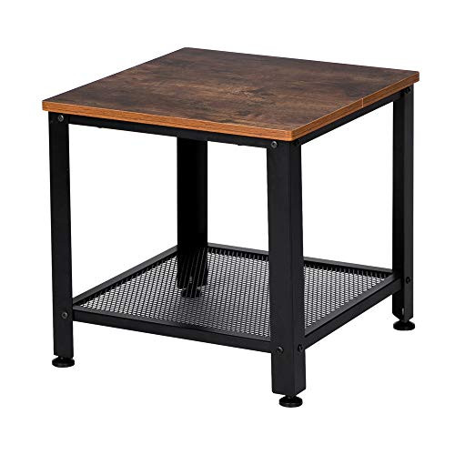 Rustic End Table  2-Tier Side Table for Living Room  Small Space and Living Room with Storge Shelf and Metal Frame  Industrial Small Tables for Small Spaces Sturdy and Easy Assembly