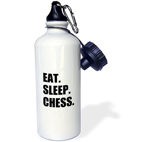 3dRose wb_180389_1 Eat Sleep Chess - passionate player - game playing passion black text Sports Water Bottle, Multicolored, 21 oz
