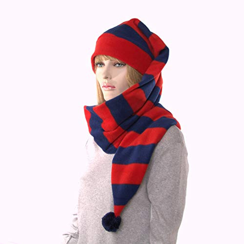 Stocking Cap Long Wrap Around Hat Red Blue Stripe