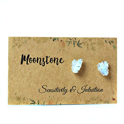 Raw Rainbow Moonstone Earrings Set in 925 Sterling Silver Studs Raw Rainbow Moonstone Earrings Set in 925 Sterling Silver Studs