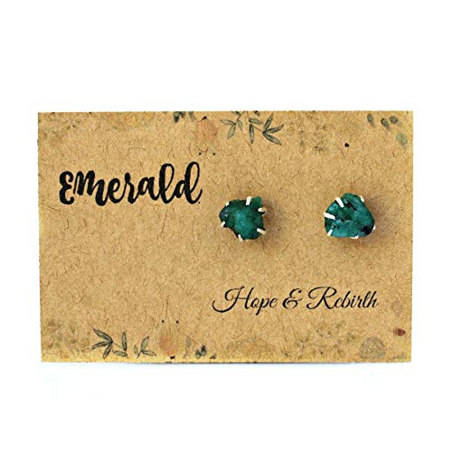 Raw Emerald Earrings Set in 925 Sterling Silver Studs Raw Emerald Earrings Set in 925 Sterling Silver Studs