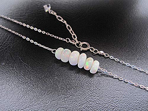 Genuine Ethiopian Opal Bar Necklace 925 Sterling Silver Chain Extender 1 Inch - Size 16 Inches  NOP