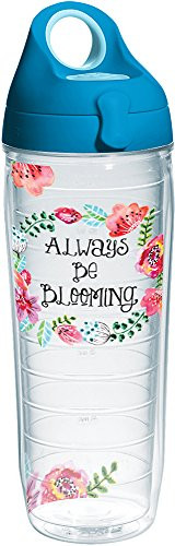 Tervis 1231308 Floral Wreath Tumbler with Wrap and Turquoise Lid 24oz Water Bottle, Clear