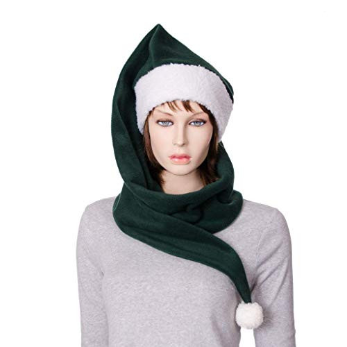 Stocking Cap Dark Green Fleece Sherpa Extra Long Scarf Hat