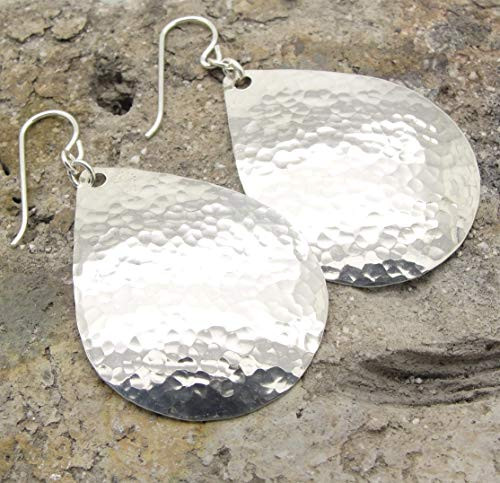 Large 1 1 2 Inch Hammered Sterling Silver Teardrop Earrings