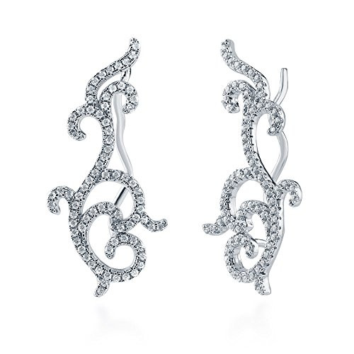 BERRICLE Rhodium Plated Sterling Silver Cubic Zirconia CZ Filigree Fashion Ear Crawlers BERRICLE Rhodium Plated Sterling Silver Cubic Zirconia CZ Filigree Fashion Ear Crawlers