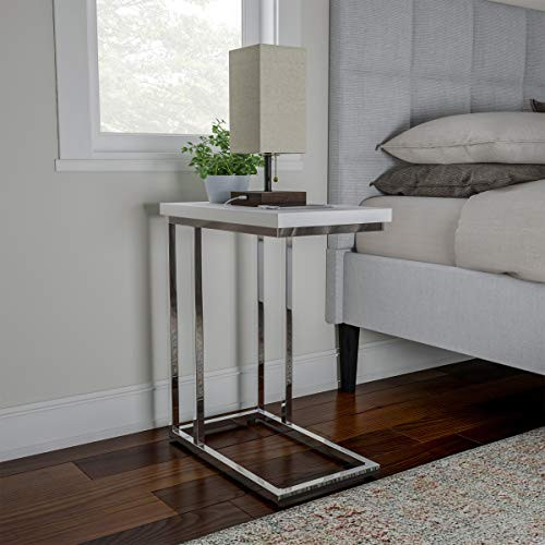 Sofa Side Table - C Shaped End Table - Modern Contemporary Style Laptop Tray or Compact Nightstand Space Saving Furniture by Lavish Home -White-
