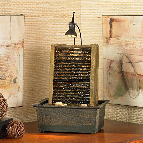 Lamps Plus Organic Modern Zen Indoor Table-Top Water Fountain with Light LED 10 1 4inch  High Waterfall for Table Desk Office Home Bedroom Relaxation - John Timberland