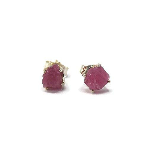 Sterling Silver Raw Pink Tourmaline Stud Earrings