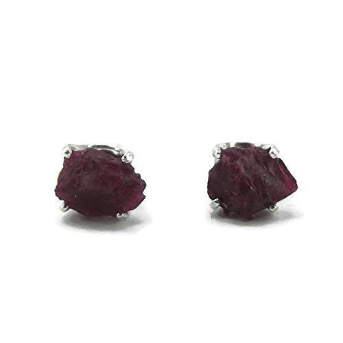 Sterling Silver Raw Rough Ruby Stud Earrings