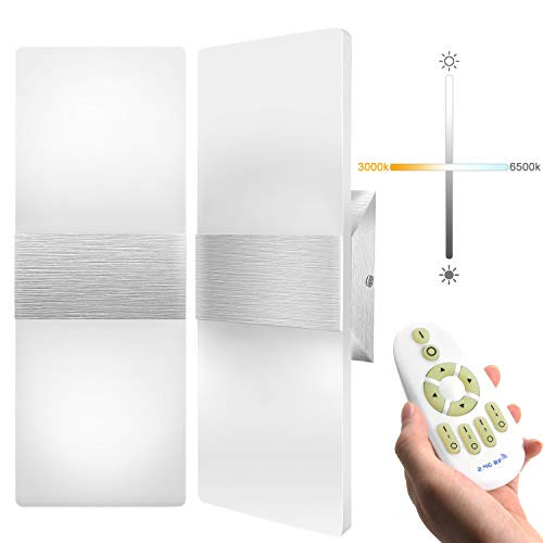 LED Wall Sconce with Remote Control JACKYLED 12W Set of 2 Stepless Dimming LED Wall Lamp Acrylic Material Hardwired Wall Mounted Wall Lights for Living Room Bedroom Hallway Room Decor Dimmable No Plug