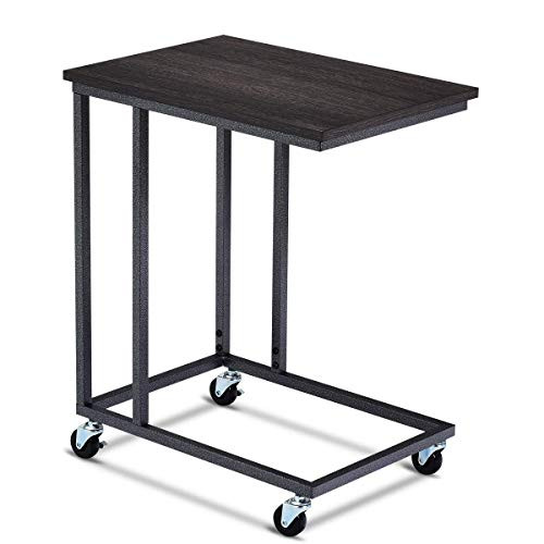 Tangkula Mobile Sofa Side Table  Movable Snack Table for Coffee Tablet  Rustic End Table with Metal Frame  Rolling Casters with Brakes  Portable Table for Couch Bed  Sofa  Living Room Bedroom Table