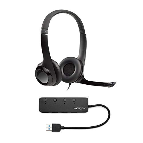 Logitech H390 USB Headset with Noise Cancelling Mic and Knox Gear 4 Port USB Hub Bundle -2 Items-