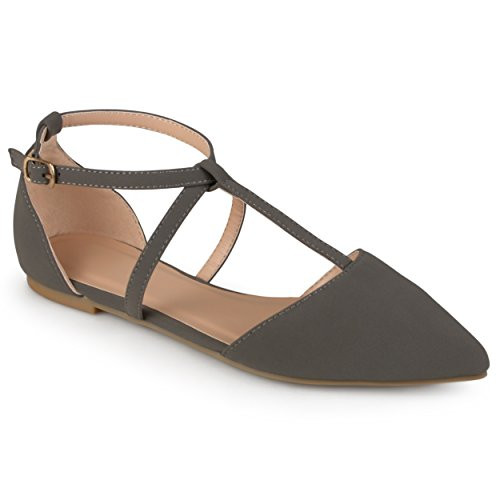 Journee Collection Womens Pointed Toe Ankle Wrap T-Strap D_Orsay Flats Grey  9 Regular US