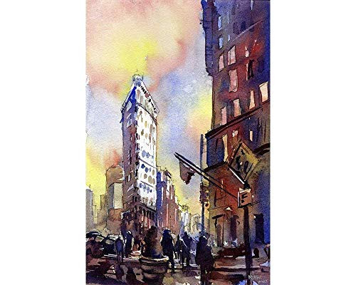 Watercolor painting of the historic Flat Iron building in New York City- New York at sunset -print-. Flatiron building wall art flatiron building print Watercolor painting of the historic Flat Iron building in New York City- New York at sunset -print-. Flatiron building wall art flatiron building print
