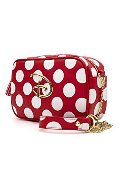 LOUNGEFLY X DISNEY RED AND WHITE POLKA DOT LOGO CROSSBODY BAG