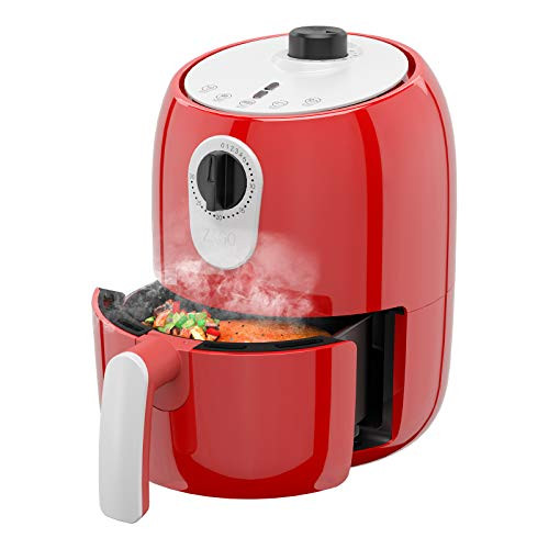 ZAGO 2 Quarts Electric Small Air Fryer  Personal Mini Compact Air Fryer Oven Cooker  Non-stick Food Pan with Oil Seperator  Timer and Temperature Control  Auto Shut Off and Cool Touch Feature  Recipe Guide  UL Certified  120V  1000W  Red