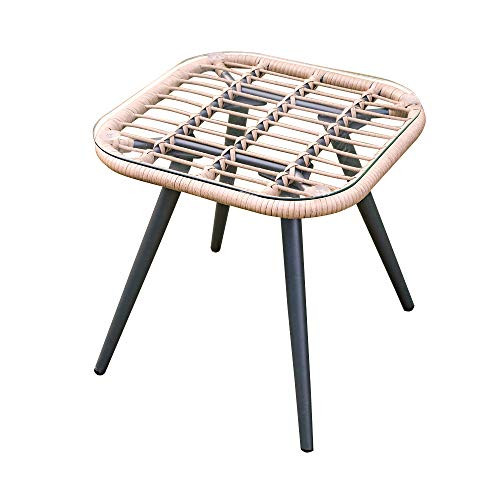 JOIVI Outdoor All-Weather Patio Wicker Square Glass Top Rattan End Table Coffee Side Table