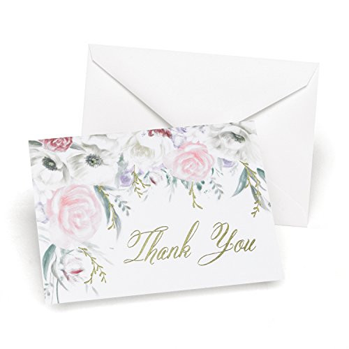 Hortense B. Hewitt Ethereal Floral Thank You Note Cards, 50 Count