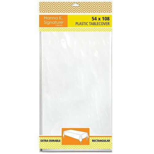Hanna K. Signature Collection Solid 54 by 108_Inch Plastic Tablecover_ Full_ White_ 1 Unit Per Pack