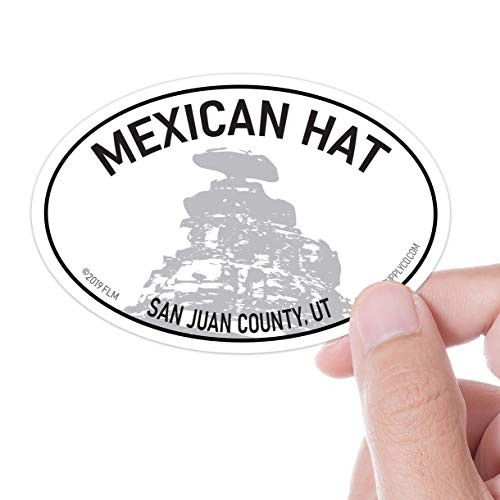 Mexican Hat Utah White Oval Bumper Sticker _ Monument Valley UT Vinyl Decal _ 3 inch  Southwest ADV  and  RV Stickers