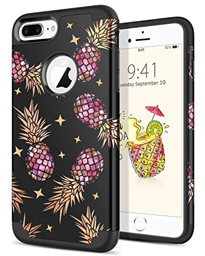 BENTOBEN iPhone 8 Plus Case_iPhone 7 Plus Case_ Colorful Pineapple Shockproof Case for iPhone 7 8 Plus_ Black
