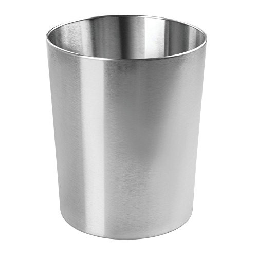 mDesign Round Metal Small Trash Can Wastebasket, Garbage Container Bin for Bathrooms, Powder Rooms, Kitchens, Home Offices - Durable Stainless Steel - Polished