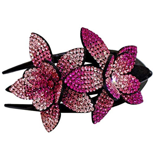 Hair Clips for Women _ Diamonds Rhinestone Double Flower Hair Clip_flexible Durable Pearls Design Women Hair Dovetail Clip _L_