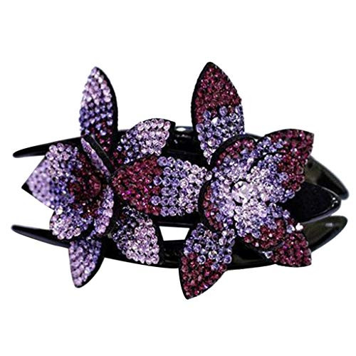 Hair Clips for Women _ Diamonds Rhinestone Double Flower Hair Clip_flexible Durable Pearls Design Women Hair Dovetail Clip _H_