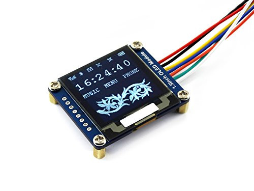 Waveshare 1.5inch OLED Display Module 128x128 Pixels 16-bit Grey Level with Embedded Controller Communicating via SPI or I2C Interface.