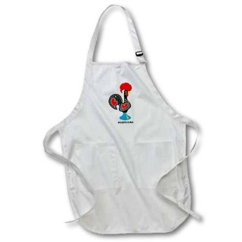3dRose The black Portuguese Rooster or Galo De Barcelos-Full Length Apron, White with Pockets (apr_160659_1), 22 by 30"