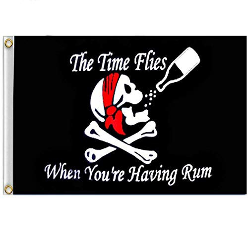 ERT Pirate Flag 3X5 Ft _ Pirate Jolly Roger Flags Foot Outdoor Halloween Decorations Polyester with Brass Grommets _Time Flies When You're Having Rum_ ERT Pirate Flag 3X5 Ft _ Pirate Jolly Roger Flags Foot Outdoor Halloween Decorations Polyester with Brass Grommets _Time Flies When You're Having Rum_