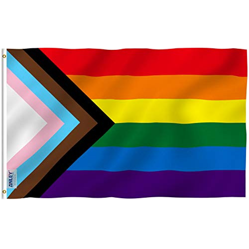 Anley Fly Breeze 3x5 Feet Progress Pride Rainbow Flag _ Vivid Color and Fade Proof _ Canvas Header and Double Stitched _ LGBT Flag Polyester with Brass Grommets 3 X 5 Ft