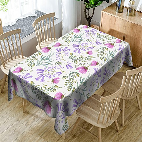 Get Orange Watercolor Flower Decor Tablecloth by, Violet Flower in Watercolor Painting Romantic Nature Elements, Rectangular Table Cover for Dining Room Kitchen (54X72 Inch)