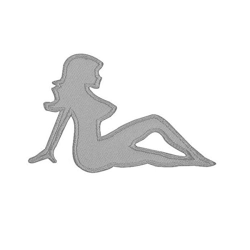 Right Trucker Mud Flap Girl Patch Grey Silhouette Embroidered Iron On Applique