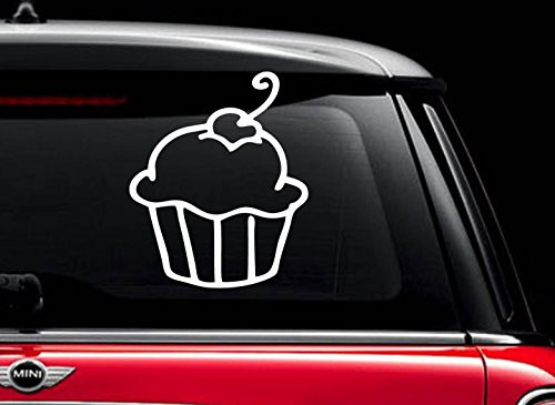 Cupcake_White 4 inch _ Vinyl Decal Sticker for Car Automobile Window Wall Laptop Notebook Etc.... Any Smooth Surface Such As Windows Bumpers