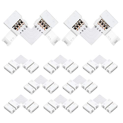 LightingWill 10Pack L Shap 4_Pin RGB LED Light Strip Connector 10mm Solderless Adapter Connectors for 5050 Multicolor LED Strip Light LightingWill 10Pack L Shap 4_Pin RGB LED Light Strip Connector 10mm Solderless Adapter Connectors for 5050 Multicolor LED Strip Light
