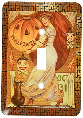 3dRose lsp_6194_1 Vintage Halloween Lady holding Jack o Lantern Single Toggle Switch_ Multicolor