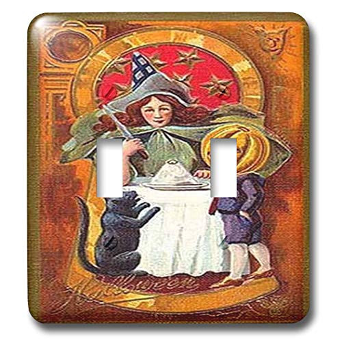 3dRose lsp_6043_2 Vintage Halloween Witch and Jack o Lantern Boy Double Toggle Switch_ Multicolor