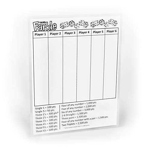 YARD FARKLE SCORE CARDS with Rules on the back_ Laminated Farkle Score Card_ Reusable Score Card_ Size_ 8.5 inch  x 11 inch  _ONE Farkle Score Card_