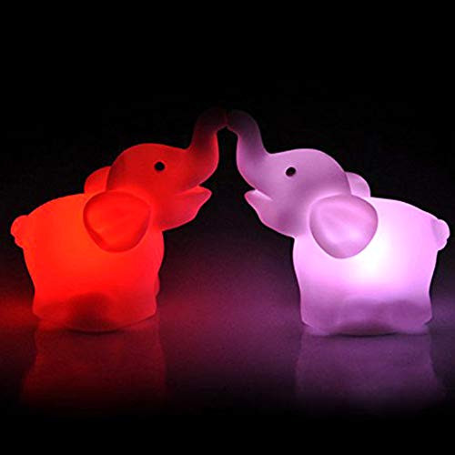 angel3292 2Pcs Cute Elephant Shaped LED 7 Color Changing Lamp Couple Elephant Shape Night Light Home Bedroom Lamp Decor Gift White