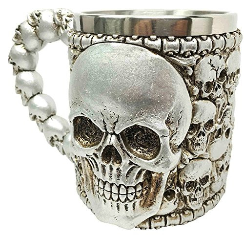 Silver Ossuary Graveyard Skull Heap Death Mountain Beer Stein Tankard Coffee Cup Mug