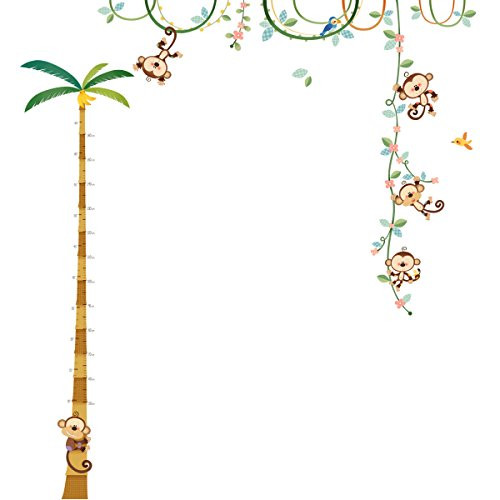 Decowall DA-1607 Monkey Height Chart Kids Wall Decals Wall Stickers Peel and Stick Removable Wall Stickers for Kids Nursery Bedroom Living Room