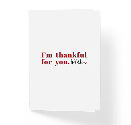 Love and Friendship Thank You Card _ I'm Thankful For You B!tch _ 5 inch  x 7 inch  Blank Inside with Envelope _ Funny Adult Humor Inspirational Best Friends Cards _PACK OF 1_
