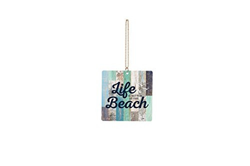 P. Graham Dunn Life is Better at The Beach Square Blue Lath Look 3 x 3 Wood Hanging Car Charm