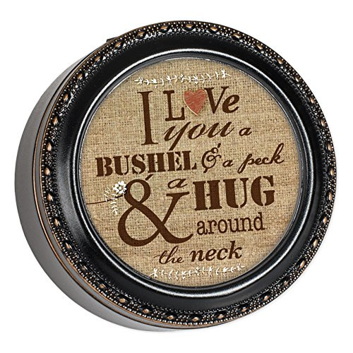 Cottage Garden I Love You A Bushel & A Peck Black with Gold Rope Trim Round Jewelry Keepsake Box Cottage Garden I Love You A Bushel & A Peck Black with Gold Rope Trim Round Jewelry Keepsake Box