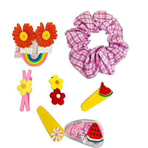 HYQL 7 Pcs Hair Clips and 1Pcs Bobbles Hair Tie Hair Scrunchies_ Girls Hair Clips Barrettes Lovely Flower Rainbow Pattern Metal Snap Hair Clips Cartoon Design Hairpins for Kids Teens girls Pets and Women HYQL 7 Pcs Hair Clips and 1Pcs Bobbles Hair Tie Hair Scrunchies_ Girls Hair Clips Barrettes Lovely Flower Rainbow Pattern Metal Snap Hair Clips Cartoon Design Hairpins for Kids Teens girls Pets and Women