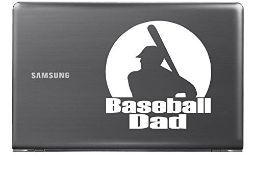 Baseball Dad _White 6 inch _ Vinyl Decal Sticker for Car Automobile Window Wall Laptop Notebook Etc.... Any Smooth Surface Such As Windows Bumpers
